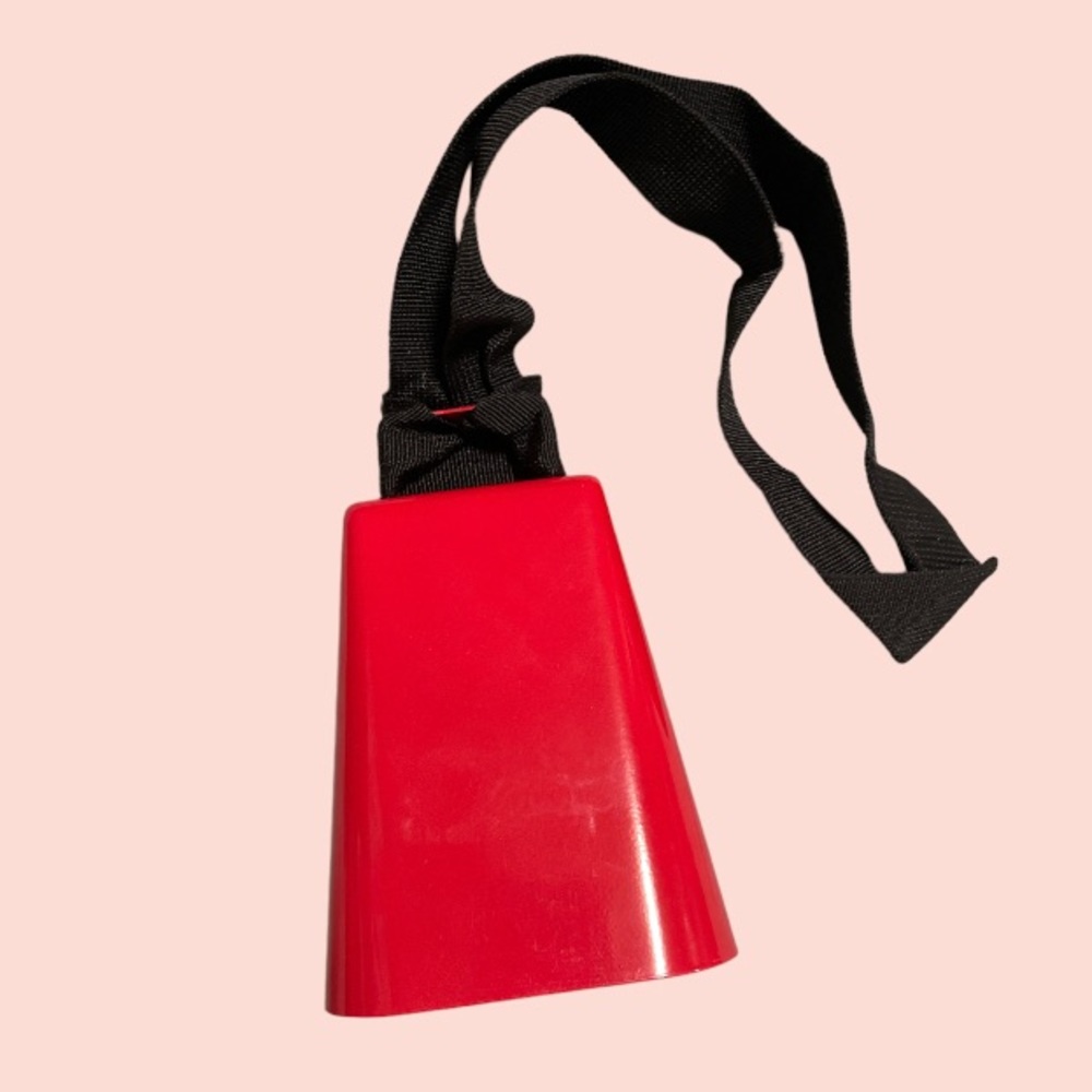 Red Cowbell with Black Handle Strap